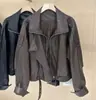 Chaqueta de Cuero Corta Estilo Motocicleta Retro para Mujer, Otoño Temprano 2026, Corte Holgado, Adelgazante, Manga Larga, Chaqueta Abrigo con Cremallera para Viajar