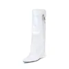 Botas de salto alto estilo novo com fivela, zíper lateral, botas de equitação estilo europeu e americano, tamanho 40-45, tamanho grande, desejo botas de comércio exterior
