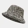 Otoño e Invierno Nuevo Color Color Mixto Sombrero de Pescador para Mujer Sombrero de Cubo Retro de Tweed Artístico Casual Adelgazante para la Cara Cálido de Moda