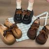 Zapatos de cuero gruesos y pequeños con cordones estilo británico para mujer, primavera y otoño 2025, zapatos Mary Jane de cabeza redonda