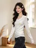 Outono e Inverno Novo Gola V Ombro Normal Camiseta Interna Quente de Manga Longa Feminina Emagrecedora Valorizadora Versátil Top Hot Girl Camada de Base