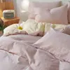 Nuevo fresco y simple conjunto de cuatro piezas de gasa de doble capa 100% algodón puro para aeróbicos, ultra suave para dormir sin ropa, ropa de cama estilo sábana bajera