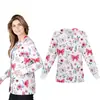 Chamarra Cuello Redondo Xiyin Estilo Navidad Top Quirúrgico Cardigan Botones Manga Larga Ropa de Trabajo Top Elástico Uniforme de Enfermera para Mujer