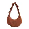 Bolso de hombro tipo albóndiga coreano de nicho con cordón y pliegues en la axila para mujer, principios de otoño, gran capacidad, estilo retro simple Maillard