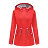 2025 Estilo Nuevo Europeo y Americano Impermeable de Manga Larga Longitud Media Cortavientos Impermeable con Capucha para Mujer Ropa para Mujer de Talla Grande Transfronteriza con Rayas