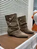 Botas de punta afilada con acabado mate y tacón de bloque para mujer, botas de otoño 2026 hasta la pantorrilla, tacón de aguja, botas ajustadas retro Maillard