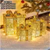 Decoración navideña arte en hierro caja de regalo luminosa juego de tres piezas adorno de exhibición arreglo de escena de árbol de Navidad