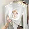 Ropa interior base de forro polar con cuello alto medio para niña para primavera, otoño e invierno, top cálido de manga larga con dibujos animados para niños