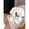 Camiseta de Manga Corta Regular para Mujer de Algodón Puro 40s 220g 92% Algodón 8% Spandex con Estampado