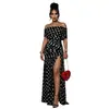 C7743 Transfronteiriço AliExpress Amazon Europa América Moda Roupas Femininas Poá Fenda Plissado Vestido Bodycon de Férias
