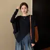 Ano Estilo Preguiçoso Cinza Manto Xale Tricô Feminino Outono Falso Duas Peças Comprimento Médio Super Bonito Top