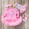 Vestido de tubo de manga larga para bebé transfronterizo, niña de 0 a 2 años, mono rosa, vestido de una pieza, traje de cuatro piezas para niños