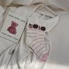 Calcetines rosas para mujer, de otoño e invierno, de moda, de mediados de otoño, estilo japonés, con dibujos animados, de punto, hilo de tela, etiqueta y orejas de madera.