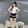 2026 Nuevo Estilo Estilo Coreano Dulce y Lindo Camiseta de Manga Corta de Dibujos Animados con Encaje y Falda de Pastel Esponjosa Conjunto de Dos Piezas para Niños Medianos y Grandes
