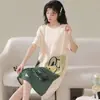 Nova Camisola de Seda de Leite de Manga Curta de Verão Estilo Coreano Doce Desenho Animado Meio Comprido Pijama Roupa de Casa Feminina Pode Ser Usada Fora