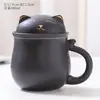 Conjunto de Três Peças Gato Lúcido Preto e Branco Cerâmico Caneca com Filtro de Separação de Água e Chá Doméstica com Tampa Gravação de LOGOTIPO Caneca de Escritório