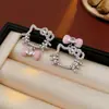 Brincos de Gato com Laço de Zircônia Agulha de Prata Moda para o Trabalho Studs Assimétricos Estilo Retrô de Alta Qualidade Brincos Femininos