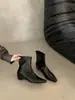 Primer Encuentro Temporada Botines de Tobillo de Tacón Bajo Retro Francés para Mujer 2026 Otoño/Invierno Nuevos Versátiles Puntera Cuadrada Cremallera Trasera Botines Plisados Ajustados