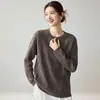 Suéter de Punto de Cachemira con Temperamento de Lujo Ligero para Mujer, Holgado, Cuello Redondo, Nuevo Estilo 2026, Color Sólido, Tejido Cálido