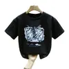 2308# Niños y Niñas Verano 2025 Nueva Ropa Infantil Mediana y Grande Camiseta de Verano Infantil Estilo Occidental Camiseta de Manga Corta de Algodón Puro