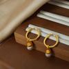 Brincos de Argola Elegantes de Nicho Versátil Estilo Coreano com Design de Pingente de Contas Removível, Aço Titânio Banhado a Ouro, Formato U, Moda