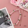 Lanyard de Celular com Contas de Flor de Tulipa Rosa Fresca Corrente Delicada Acessórios de Pingente para Capa de Celular