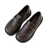 Zapatos Planos de Suela Gruesa para Mujer, Zapatos de Cuero con Suela Plana y Suave, Zapatos JK, Mocasines Versátiles Negros Estilo Británico Retro para Personas Perezosas