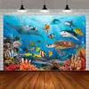 Tela de Fondo de Animales Marinos Modelo Nuevo Transfronterizo, Tela Colgante de Tiburón Mundo Submarino, Tela de Fondo de Decoración de Escena de Patio al Aire Libre
