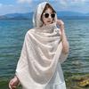 Lenço Bordado Branco de Algodão e Linho Estilo Étnico Chinês para Mulheres, Artístico Primavera, Outono e Inverno, Xale Lenço de Seda para Mães de Meia-Idade Uso Duplo