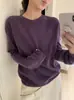 Estilo Coreano Temperamento Color Sólido Todo Lana Cuello Redondo Manga Larga 2026 Otoño Nueva Llegada Top Commute Casual Versátil Tejido para Mujer