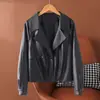 Jaqueta de Couro Haining para Mulheres, Comprimento Médio, Preta, Gola Alta, Cintura com Amarração, Jaqueta de Couro, Novo Estilo Outono e Inverno, Elegante Casaco de Couro