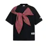 Camiseta Xadrez Estilo Americano Retrô com Laço Manga Curta Masculina Verão Design Sense Nicho Estilo Solto Preguiçoso Top de Meia Manga