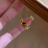 Anel Vintage de Prata de Lei S925 com Folhagem Dourada e Pedra Olho de Tigre para Mulheres, Anel Aberto Ajustável com um Toque de Luxo de Nicho, Novo Anel para Dedo Indicador