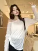 Camiseta de Manga Larga Estilo Puro Deseo para Mujer, Nuevo Top Ligero de Verano con Diseño de Manga Murciélago Holgada, Escote Asimétrico y Cobertura con Protección Solar