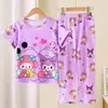 Pijama de verão para meninos e crianças, fino, manga curta, calça, conjunto de desenho animado, roupas de casa para crianças maiores, meninos e meninas, atacado transfronteiriço
