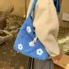 Bolso de Hombro Bordado con Flor Rellena Otoño e Invierno Dulce Nicho Bolso de Felpa Bolso Tote Bosque Literario Bolso Tote Estilo Coreano