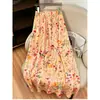 Falda midi de línea A con estampado floral y drapeado de cintura alta para mujer, nuevo estilo de verano, falda estampada vintage de longitud media adelgazante