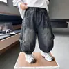 Calças de Trabalho Jeans para Meninos Primavera e Outono Estilo Coreano Calças Casuais Bonitas e Modernas para Crianças Calças Descoladas e Travessas para Meninos Pequenos Comércio Exterior