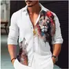Camisa de Manga Larga de Moda Tendencia Estampado Digital 3D Nueva Primavera y Otoño Transfronteriza Aliexpress Fuente de Fábrica Estilo Coreano Corte Delgado