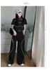 Conjunto Deportivo de Dos Piezas con Cordón para Niñas Verano 2025 Nuevo Camiseta de Tiro Alto Pantalones de Pierna Ancha Pantalones Rectos para Niños Mayores