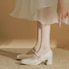 Novedades de Verano 2026 con Zapatos de Tacón Individual Mary Jane Qipao Estilo de Hada Adornos de Perlas Color Sólido Tacón Grueso Zapatos de Tacón Alto