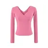 Camiseta sexy de manga larga con doble cuello en V estilo americano para mujer, nuevo top sexy versátil de ajuste ceñido para verano
