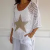 Suéter de Punto Hueco para Mujer, Top Protector Solar de Estrella de Cinco Puntas de Verano, Nuevo Estilo 2026, Suéter de Punto Blanco Holgado