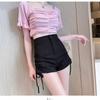 Diseño Shorts de Verano para Mujer, Cintura Alta, Pantalones Casuales Slim con Cordón, Pantalones Negros, Hot Pants, Estilo Nicho Sexy para Personas Pequeñas