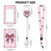 Conjunto de porta-cartão com cordão para celular e crachá de identificação, retrátil, fivela de puxar fácil, fita de cetim com estampa floral colorida
