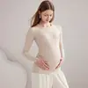 Ropa de otoño para maternidad, algodón puro, estilo otoño e invierno, pijama de cuello redondo, cálido para todas las estaciones, no necesita usar ropa interior, ropa posparto, top, capa base