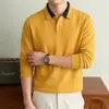 Camisa polo de manga larga para hombre, nuevo estilo otoño e invierno, con bloques de color, mezcla de lana, camiseta con cuello, al por mayor en stock