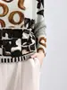 Camiseta de mujer texturizada estilo Miyake, de alta gama, cuello redondo, estampada, holgada, talla grande, manga murciélago, manga larga, jersey