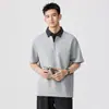 Camiseta a Rayas de Dos Piezas Falsas Estilo Retro Americano Cuello Polo de Manga Corta para Hombre Camisa Henley Holgada de Moda para Verano