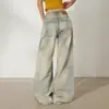 Calça Jeans Larga Vintage Desgastada Yc& Americana Retrô com Efeito de Caimento, Comprimento no Chão, Jeans Reto Versátil para Outono e Inverno